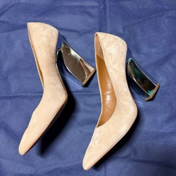 Halston women’s Venlatina light pink Suede 4” high Metallic Heel pumps 7.5 M - Picture 8 of 11